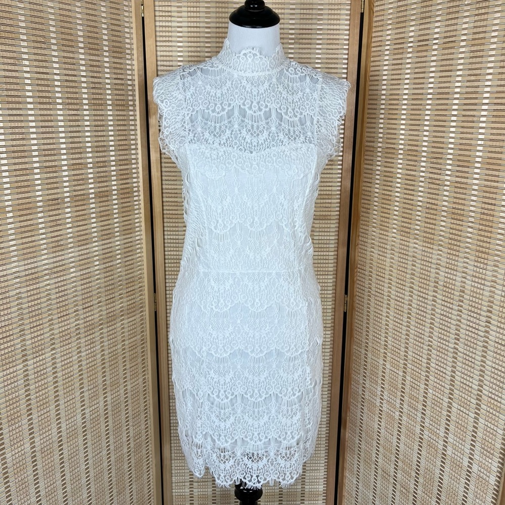 Free People White Lace High-Neck Mini Dress